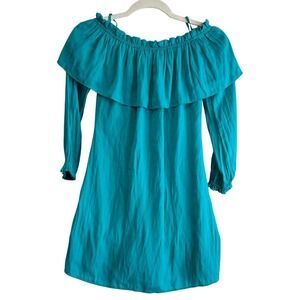 Lilly Pulitzer Dee Dee Resort Dress Womens XXS Malachite Teal Off Shoulder Beach